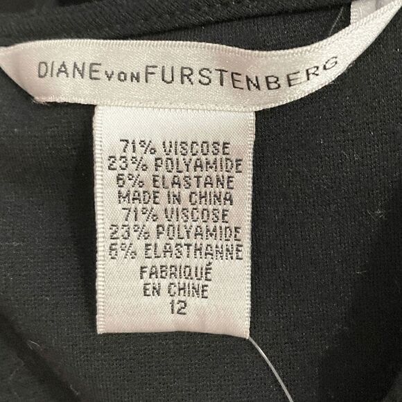 Diane Von Furstenberg S VTG 12 Black Sheath Dress Y2K Midi Minimalist Tailored - Picture 4 of 11